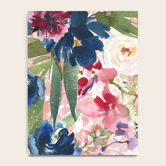 Watercolor pink navy blue burgundy mint floral Notebook Gallery Image 4