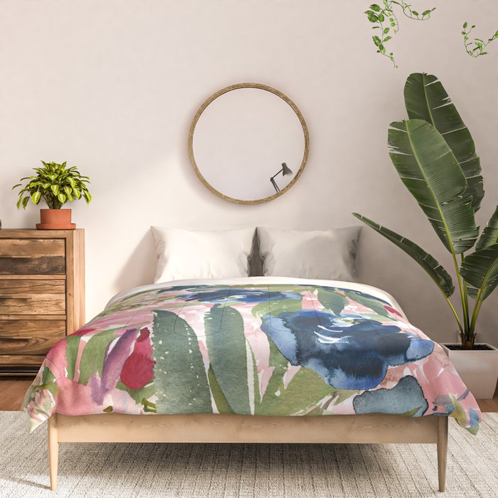 Watercolor pink navy blue burgundy mint floral Comforter Gallery Image 3