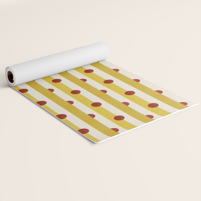 Yellow Stripes and Red Dots Pattern with Texture Yoga Mat Gallery Image 2