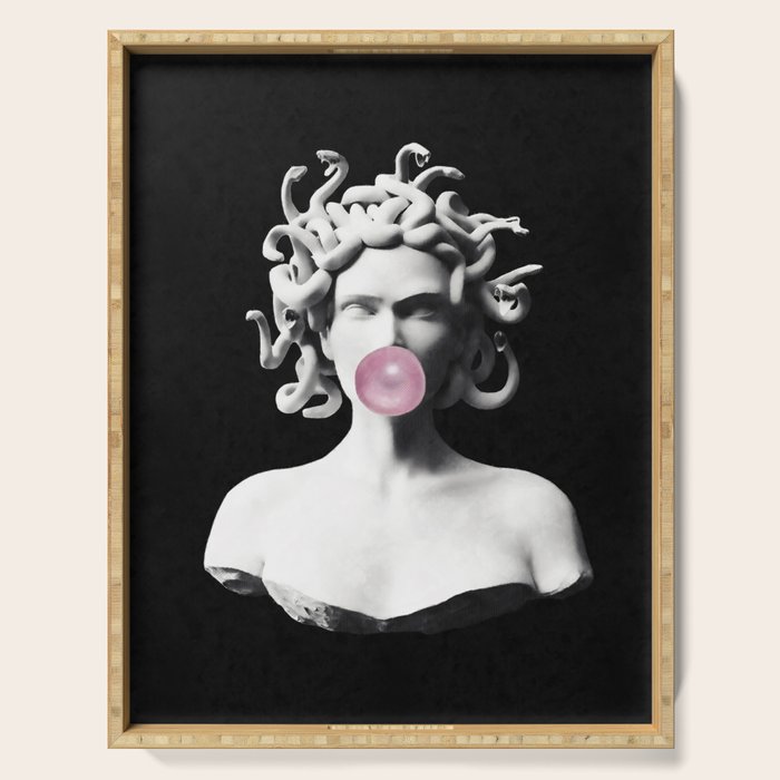 Medusa blowing pink bubblegum bubble Serving Tray Gallery Image 1