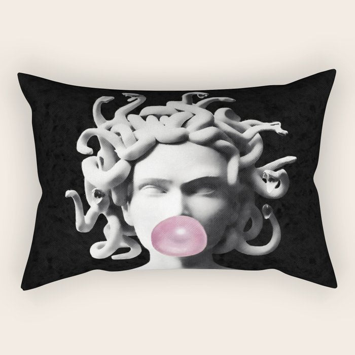 Medusa blowing pink bubblegum bubble Rectangular Pillow Gallery Image 1