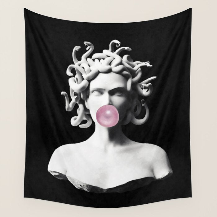 Medusa blowing pink bubblegum bubble Wall Tapestry Gallery Image 4