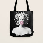 Medusa blowing pink bubblegum bubble Tote Bag Gallery Image 1
