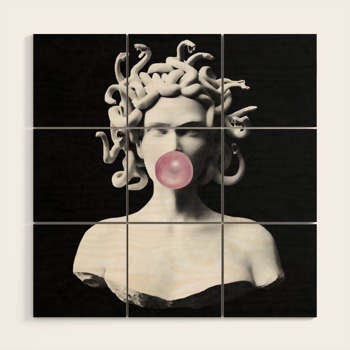 Medusa blowing pink bubblegum bubble Wood Wall Art Gallery Image 1