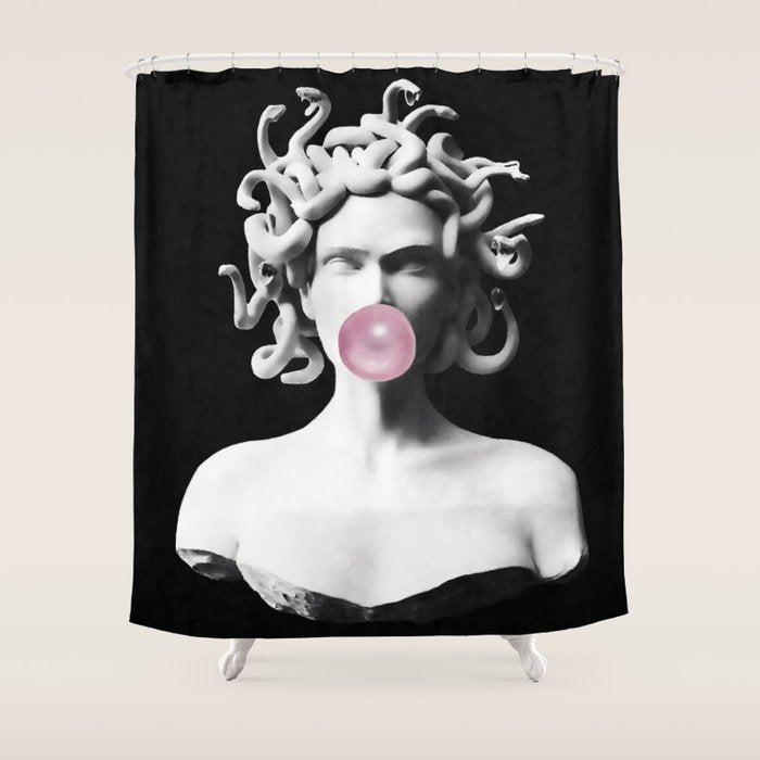 Medusa blowing pink bubblegum bubble Shower Curtain Gallery Image 1
