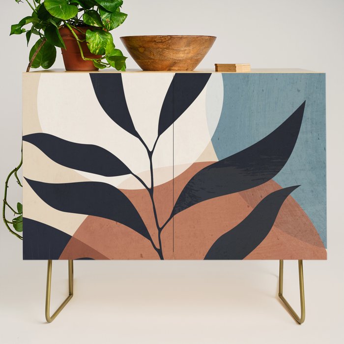 Abstract Art Tropical Leaf Credenza Gallery Image 1