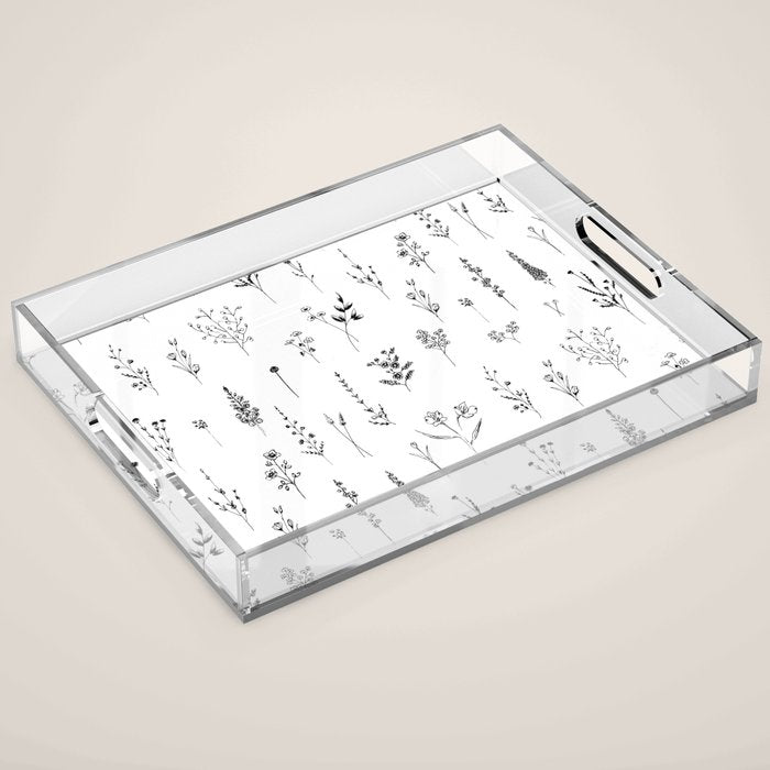 White Wildflowers Pattern Acrylic Tray Gallery Image 1