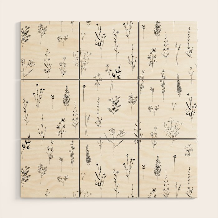 White Wildflowers Pattern Wood Wall Art Gallery Image 1