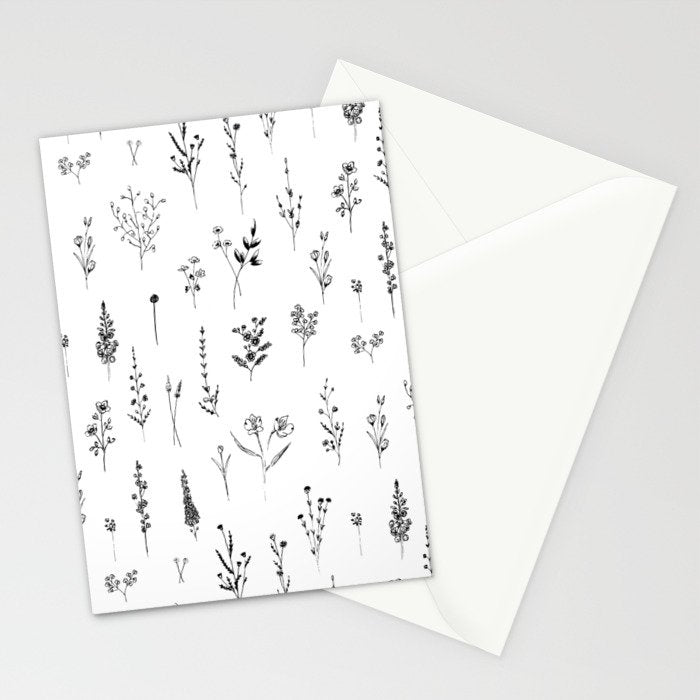 White Wildflowers Pattern Stationery Card Gallery Image 2