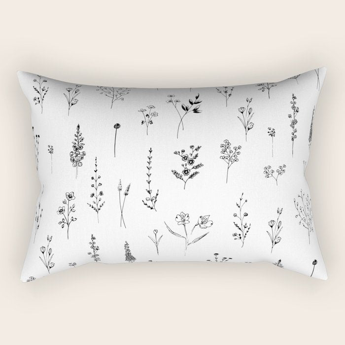 White Wildflowers Pattern Rectangular Pillow Gallery Image 1