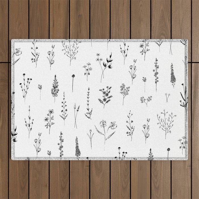 White Wildflowers Pattern Outdoor Rug Gallery Image 1