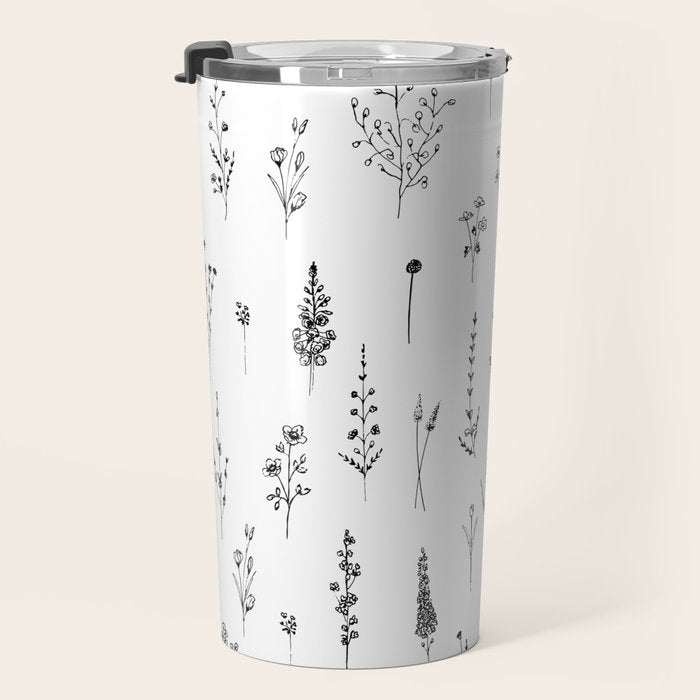 White Wildflowers Pattern Travel Mug Gallery Image 3