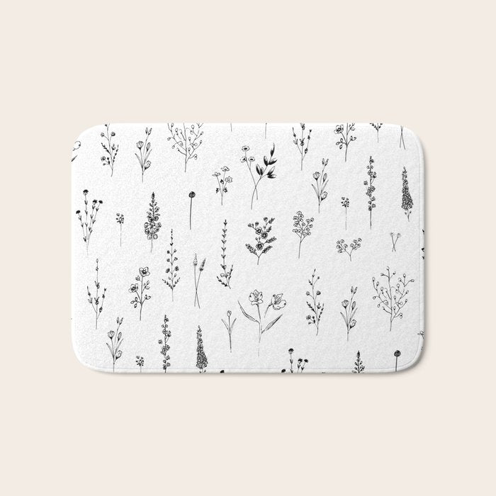 White Wildflowers Pattern Bath Mat Gallery Image 1