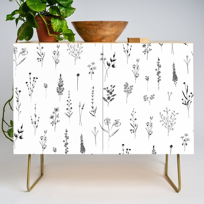 White Wildflowers Pattern Credenza Gallery Image 1