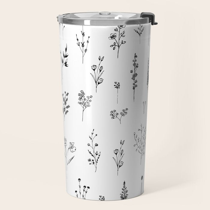 White Wildflowers Pattern Travel Mug Gallery Image 2