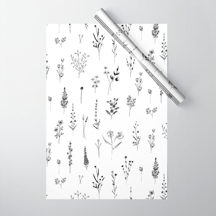 White Wildflowers Pattern Wrapping Paper Gallery Image 1