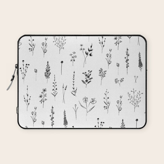 White Wildflowers Pattern Laptop Sleeve Gallery Image 1