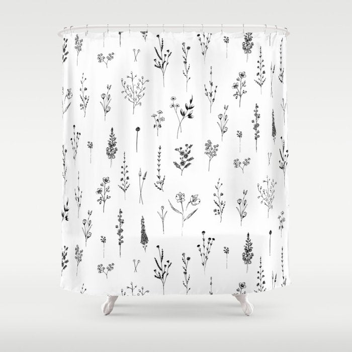 White Wildflowers Pattern Shower Curtain Gallery Image 1