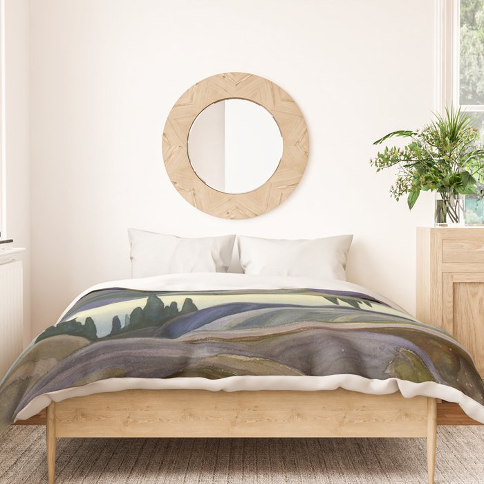 Canadian Landscape Franklin Carmichael Art Nouveau Post-Impressionism Mirror Lake Duvet Cover Gallery Image 3
