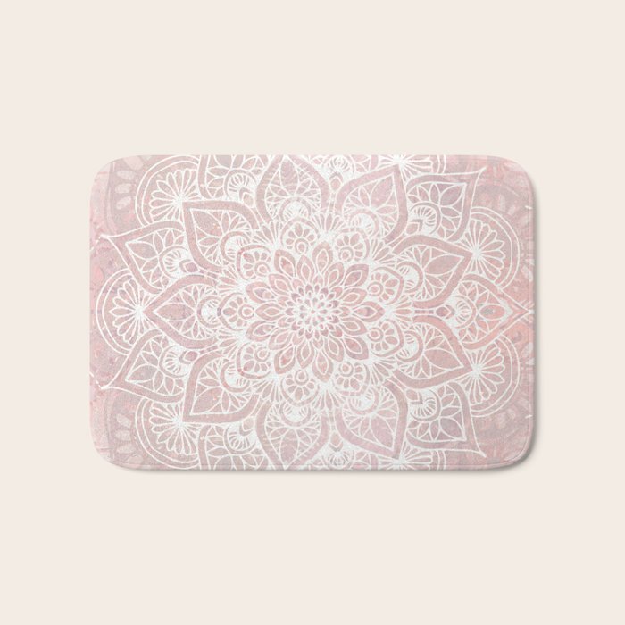Mandala Yoga Love, Blush Pink Floral Bath Mat Gallery Image 1