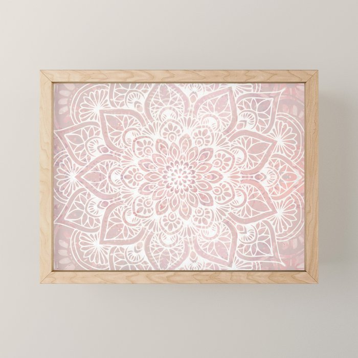 Mandala Yoga Love, Blush Pink Floral Mini Art Print Gallery Image 1