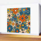 Retro Garden Flowers Groovy Multicolor 60s 70s Floral Pattern Green Blue Orange Mustard Wall Mural Gallery Image 2