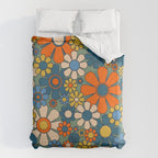 Retro Garden Flowers Groovy Multicolor 60s 70s Floral Pattern Green Blue Orange Mustard Duvet Cover Gallery Image 6