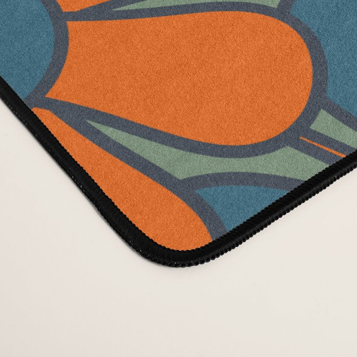 Retro Garden Flowers Groovy Multicolor 60s 70s Floral Pattern Green Blue Orange Mustard Desk Mat Gallery Image 4