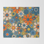 Retro Garden Flowers Groovy Multicolor 60s 70s Floral Pattern Green Blue Orange Mustard Throw Blanket Gallery Image 2