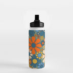 Retro Garden Flowers Groovy Multicolor 60s 70s Floral Pattern Green Blue Orange Mustard Water Bottle Gallery Image 2