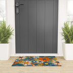 Retro Garden Flowers Groovy Multicolor 60s 70s Floral Pattern Green Blue Orange Mustard Welcome Mat Gallery Image 3