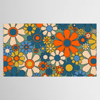 Retro Garden Flowers Groovy Multicolor 60s 70s Floral Pattern Green Blue Orange Mustard Tablecloth Gallery Image 2