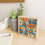 Retro Garden Flowers Groovy Multicolor 60s 70s Floral Pattern Green Blue Orange Mustard Mini Art Print Gallery Image 2