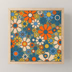 Retro Garden Flowers Groovy Multicolor 60s 70s Floral Pattern Green Blue Orange Mustard Mini Art Print Gallery Image 1