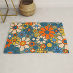 Retro Garden Flowers Groovy Multicolor 60s 70s Floral Pattern Green Blue Orange Mustard Rug Gallery Image 1