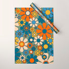 Retro Garden Flowers Groovy Multicolor 60s 70s Floral Pattern Green Blue Orange Mustard Wrapping Paper Gallery Image 1