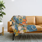 Retro Garden Flowers Groovy Multicolor 60s 70s Floral Pattern Green Blue Orange Mustard Throw Blanket Gallery Image 1
