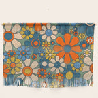 Retro Garden Flowers Groovy Multicolor 60s 70s Floral Pattern Green Blue Orange Mustard Wall Hanging Gallery Image 1