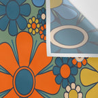 Retro Garden Flowers Groovy Multicolor 60s 70s Floral Pattern Green Blue Orange Mustard Wall Tapestry Gallery Image 3