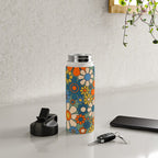 Retro Garden Flowers Groovy Multicolor 60s 70s Floral Pattern Green Blue Orange Mustard Water Bottle Gallery Image 4