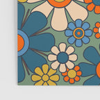 Retro Garden Flowers Groovy Multicolor 60s 70s Floral Pattern Green Blue Orange Mustard Poster Gallery Image 3