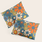 Retro Garden Flowers Groovy Multicolor 60s 70s Floral Pattern Green Blue Orange Mustard Pillow Sham Gallery Image 3