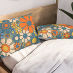 Retro Garden Flowers Groovy Multicolor 60s 70s Floral Pattern Green Blue Orange Mustard Pillow Sham Gallery Image 2