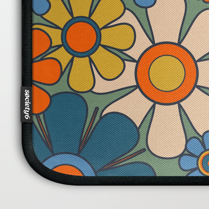 Retro Garden Flowers Groovy Multicolor 60s 70s Floral Pattern Green Blue Orange Mustard Laptop Sleeve Gallery Image 3