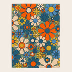 Retro Garden Flowers Groovy Multicolor 60s 70s Floral Pattern Green Blue Orange Mustard Poster Gallery Image 4