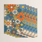 Retro Garden Flowers Groovy Multicolor 60s 70s Floral Pattern Green Blue Orange Mustard Wrapping Paper Gallery Image 3