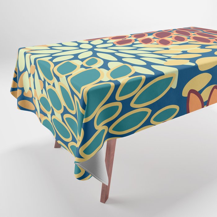 Festive Floral Prints, Red, Teal, Yellow, Orange, Colourful Prints Tablecloth Gallery Image 1