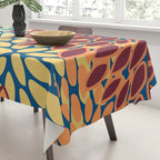 Festive Floral Prints, Red, Teal, Yellow, Orange, Colourful Prints Tablecloth Gallery Image 3
