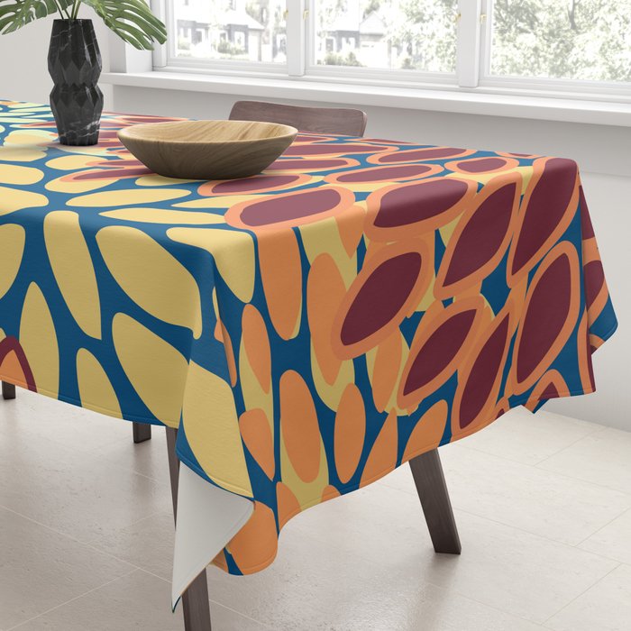 Festive Floral Prints, Red, Teal, Yellow, Orange, Colourful Prints Tablecloth Gallery Image 3