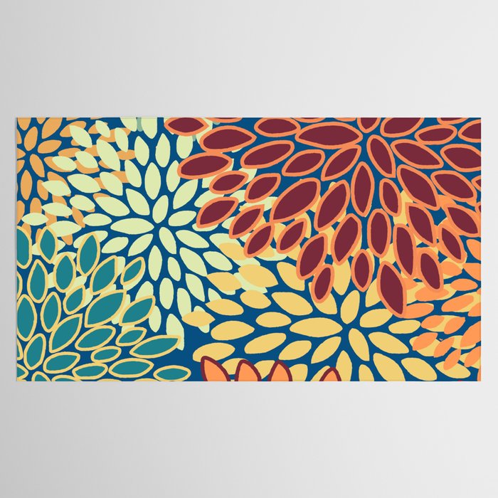 Festive Floral Prints, Red, Teal, Yellow, Orange, Colourful Prints Tablecloth Gallery Image 2
